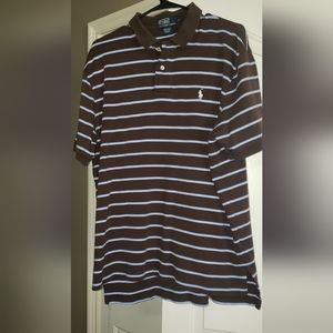Polo Ralph Lauren mens short sleeve shirt size XL brown w/blue & white stripes